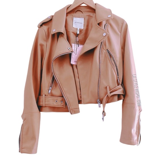 Avec Les Filles Vegan Leather Moto Jacket Camel Tan Size Large - Picture 2 of 5